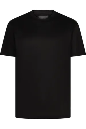 Emporio Armani Tops, Heren, Zwart, S, Katoen, Geribbelde crew-neck T-shirt