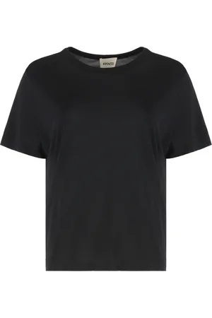 Khaite Tops, Dames, Zwart, M, Geribbelde Kraag Viscose T-shirt