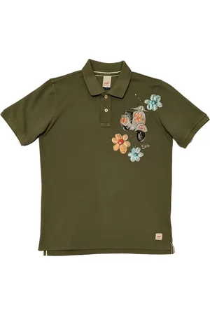 BOB der Bär Tops, Heren, Groen, XL, Katoen, Met de hand beschilderde Vespa polo in olijfgroen