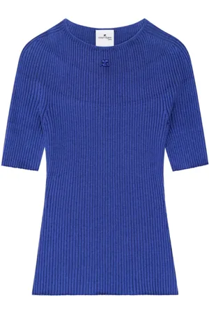 Courrèges Truien, Dames, Blauw, M, Blauwe Logo Trui Korte Mouwen