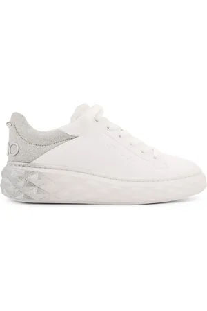 Jimmy Choo Schoenen, Dames, Wit, 37 EU, Leer, Witte Sneakers met reliëflogo