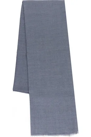 Brunello Cucinelli Accessoires, Dames, Blauw, ONE Size, Kasjmier, Blauwe Sjaal met Franje en Lurex