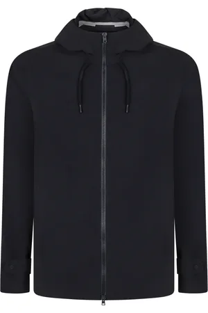 HERNO Jassen, Heren, Blauw, L, Hooded Techno Fabric Jacket met Zakken