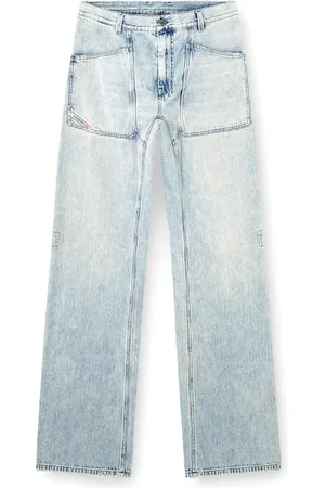 Diesel Jeans, Heren, Blauw, W33, Katoen, Blauwe Wide Leg Jeans Gemaakt in Italië
