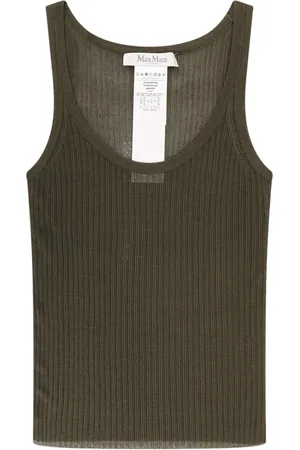 Max Mara Tops, Dames, Groen, L, Groene Zijden Ronde Hals Mouwloze Top