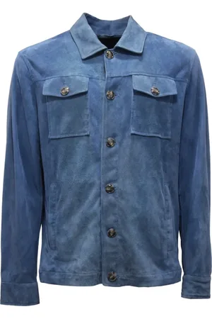 BARBA Jassen, Heren, Blauw, L, Suède, Napoli Noli Suède Jas Made in Italy