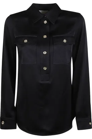 Michael Kors Blouses & Shirts, Dames, Zwart, XS, Satijn, Zwart Satijn Crepe Shirt Polo Stijl