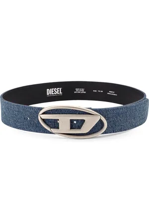 Diesel Accessoires, Dames, Blauw, 90 CM, Katoen, Blauwe Ovale Logo Riem