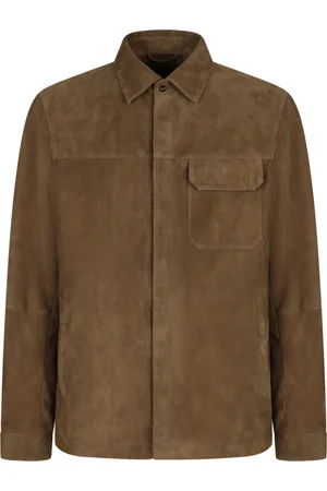 HERNO Jassen, Heren, , L, Leer, Geitenleren Overshirt met Voorzak