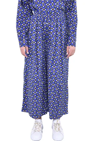 Max Mara Broeken, Dames, Blauw, M, Katoen, Geknipte katoenen Pantalone met wijde pijpen