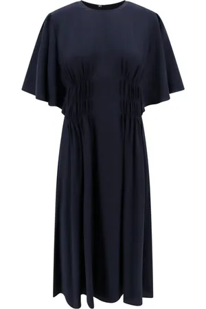 Chloé Kleedjes, Dames, Blauw, M, Blauwe Zijden Jurk met Korte Mouwen