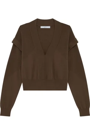 IRO Truien, Dames, Bruin, S, Wol, Gebreide trui met V-hals