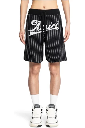 AMIRI Korte broeken, Heren, Zwart, L, Wol, Pinstripe wollen shorts met elastische tailleband