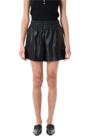 ANINE BING Korte broeken, Dames, Zwart, M, Polyester, Zwarte Vegan Leren High-Rise Shorts