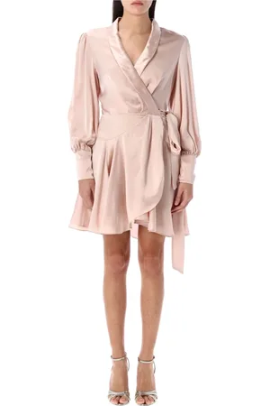 ZIMMERMANN Kleedjes, Dames, Roze, XS, Satijn, Petal Wrap Mini Jurk