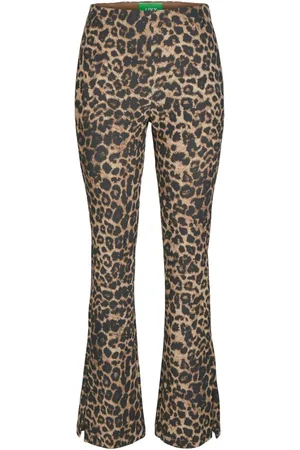 JACK & JONES Broeken, Dames, Bruin, M, Flared Luipaardprint Broek