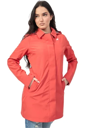 K-Way Jassen, Dames, Rood, L, Leer, Rode Slim Fit Trenchcoat