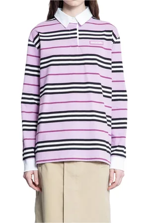 Burberry Tops, Dames, Veelkleurig, M, Katoen, Roze Gestreept Katoenen Jersey Overhemd