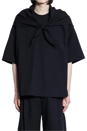 STUDIO NICHOLSON Tops, Heren, Zwart, M, Katoen, Sjaal T-shirt met Afneembare Stropdas