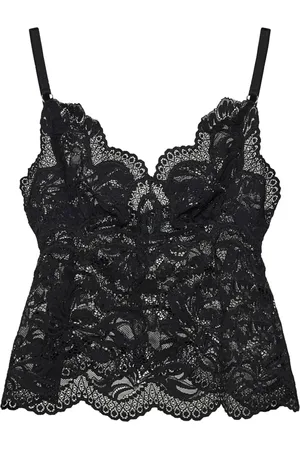 Paco rabanne Tops, Dames, Zwart, M, Zwart Bloemen Kant V-Hals Topwear