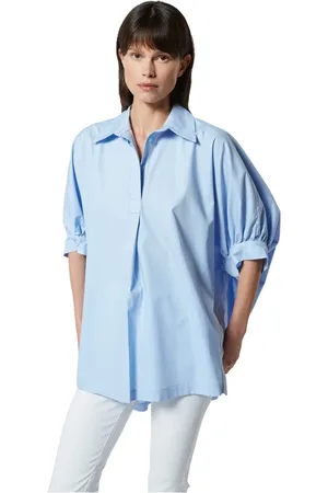 Silvian Heach Blouses & Shirts, Dames, Blauw, L, Katoen, Oversized shirt met ballonmouwen