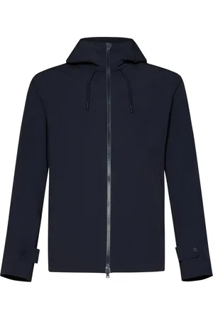 HERNO Jassen, Heren, Blauw, M, Blauwe Hoodie Dubbele Bi-Stretch Stof