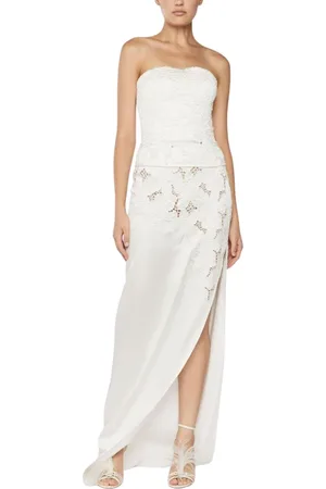 GENNY Kleedjes, Dames, Wit, S, Orchidee Geborduurde Witte Strapless Top