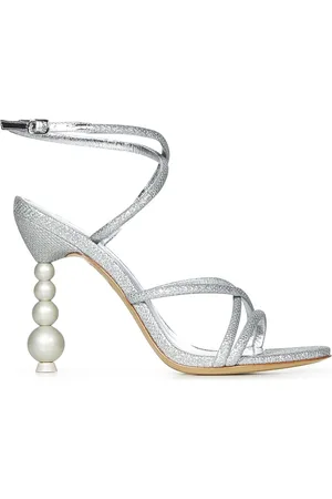 SOPHIA WEBSTER Schoenen, Dames, Grijs, 39 EU, Zilveren Sandalen met Kruisband en Parelhak