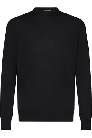 Jil Sander Sweatshirts & Hoodies, Heren, Zwart, XL, Wol, Zwarte Crewneck Sweater met Intarsia-details