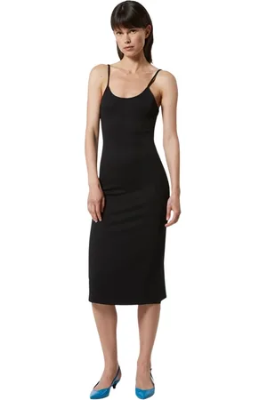 Silvian Heach Kleedjes, Dames, Zwart, L, Nylon, Midi jurk met dunne bandjes