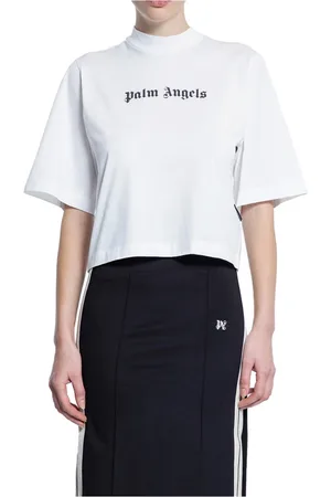 Palm Angels Tops, Dames, Wit, M, Logo Cropped Tee Wit Zwart