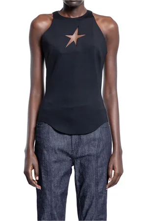 MUGLER Tops, Dames, Zwart, XS, Leer, Zwarte ster mouwloze top