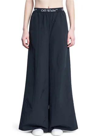 OFF-WHITE Broeken, Dames, Zwart, XS, Nylon, Zwarte Nylon Hoge Taille Wijde Pijp Broek