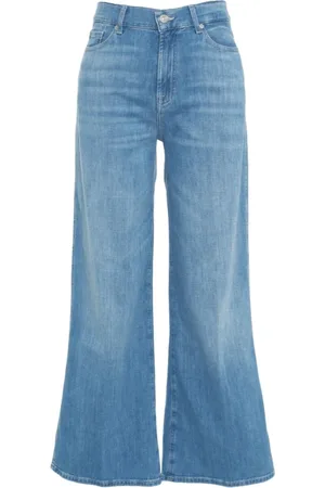 7 for all Mankind Jeans, Dames, Blauw, W28, Blauwe Cropped Wide Leg Jeans