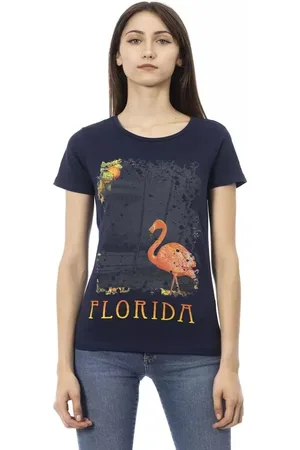 Trussardi Tops, Dames, Blauw, S, Katoen, Blauw stijlvol T-shirt met korte mouwen