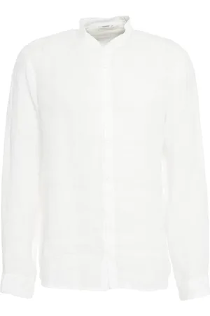 TRANSIT Overhemden, Heren, Wit, M, Linnen, Witte Linnen Mandarin Kraag Shirt