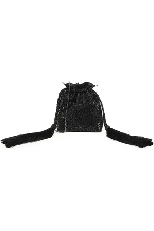 V°73 Tassen, Dames, Zwart, ONE Size, Satijn, Zwarte Satijnen Mini Tas met Stenen
