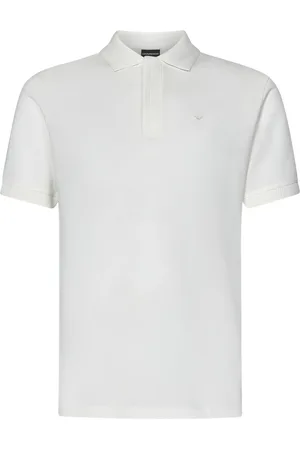 Emporio Armani Tops, Heren, Wit, S, Katoen, Wit Poloshirt met Micro Eagle Borduurwerk