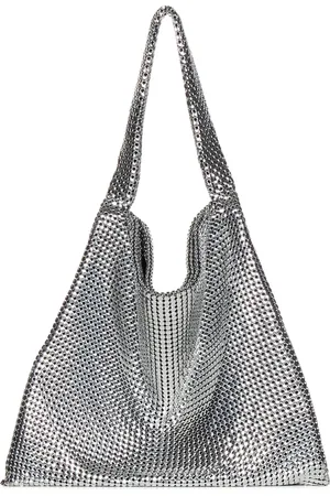 Paco rabanne Tassen, Dames, Grijs, ONE Size, Zilveren Schoudertas met Leren Voering