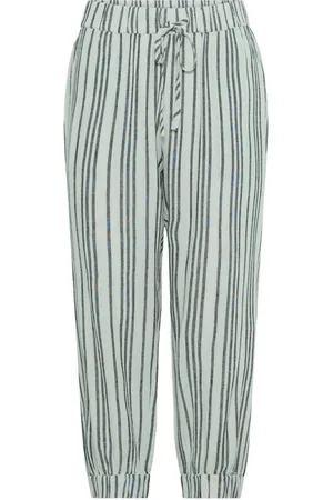 Kaffe Broeken, Dames, Groen, XS, Moonstruck / Black Stripe Capri Broek