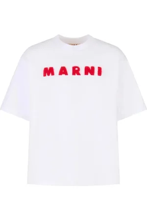 Marni Tops, Heren, Wit, L, Katoen, Katoenen T-shirt met geborduurd logo