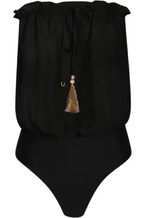 HANNE BLOCH Badkleding, Dames, Zwart, M, Vierkante Bandeau Zijden Badpak Zwart