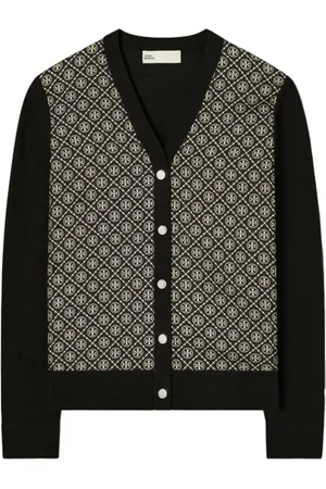 Tory Burch Truien, Dames, Zwart, M, Wol, Zwarte wollen/zijden gebreide trui