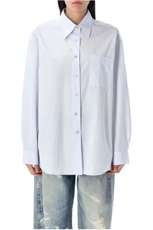 OUR LEGACY Blouses & Shirts, Dames, Blauw, M, Katoen, Blauwe Dining Overhemd Wijde Pasvorm