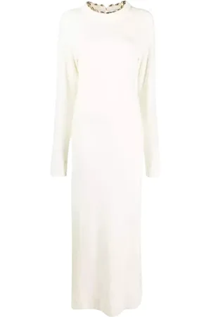 Paco rabanne Kleedjes, Dames, Wit, L, Wol, Witte Gebreide Maxi Jurk