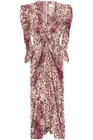 Isabel Marant Kleedjes, Dames, Veelkleurig, S, Paarse Abstracte Print V-Hals Jurk