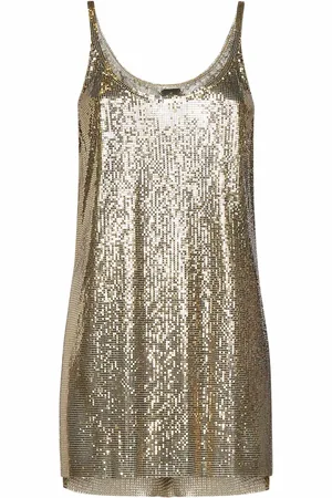 Paco rabanne Kleedjes, Dames, Geel, M, Gouden Mesh Top met Zijsplit