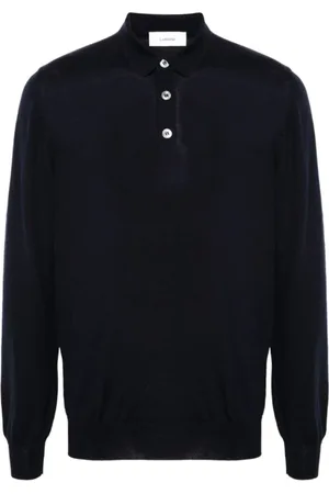 LARDINI Truien, Heren, Blauw, M, Wol, Blauw Wollen Poloshirt