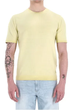 C.P. Company Tops, Heren, Geel, L, Katoen, Moderne Zomer T-shirt in Crepe Katoen