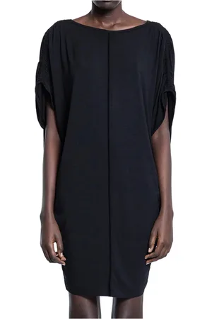 THOM KROM Kleedjes, Dames, Zwart, XS, Zwart Boothals Gerimpelde Mouw Top